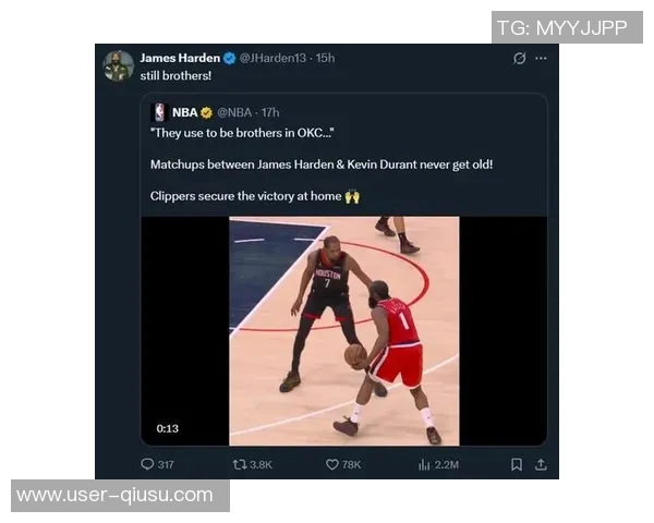 哈登转发NBA官推称与杜兰特曾是兄弟现在依然情谊深厚